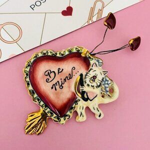 VTG Heather Goldminc Ceramic Heart Brooch Pin "Be Mine"